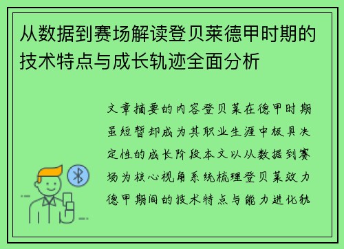 从数据到赛场解读登贝莱德甲时期的技术特点与成长轨迹全面分析